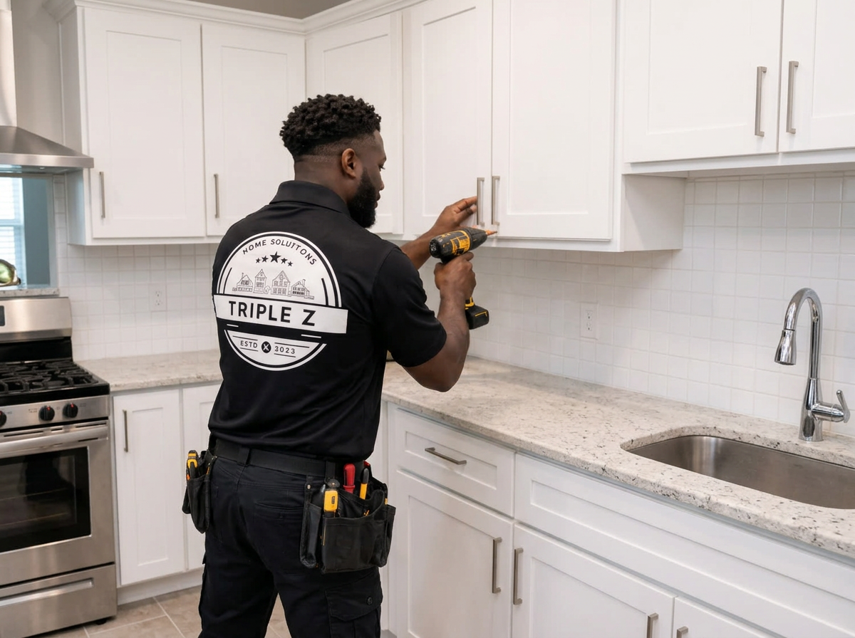 Newly installed kitchen cabinets