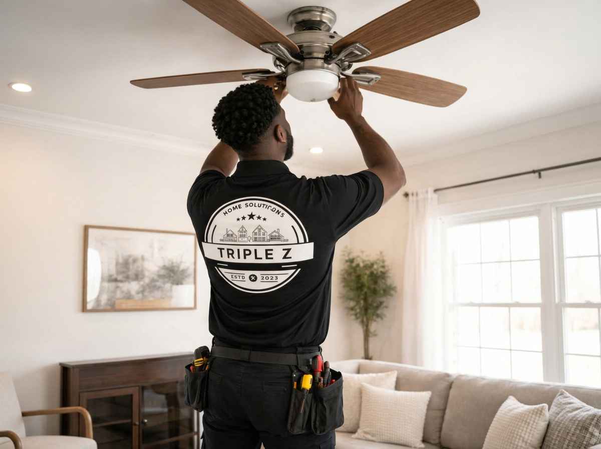 Ceiling fan installed in a living room